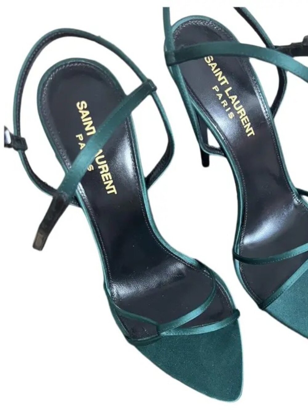 Saint Laurent Strappy Crepe Satin Sandal Dorian Green Ankle Strap Size 40